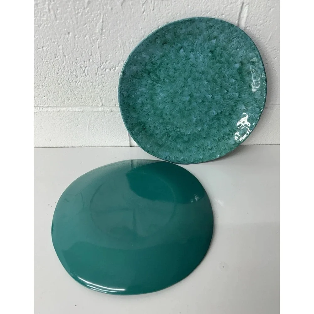 WILLIAMS SONOMA Melamine DRIP REACTION Teal Marbled 11